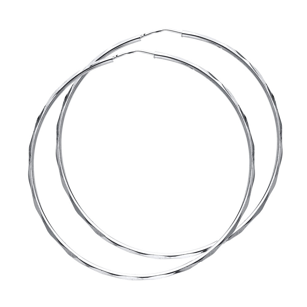 14K White Gold 1.5 mm Faceted Round Tube Hoop