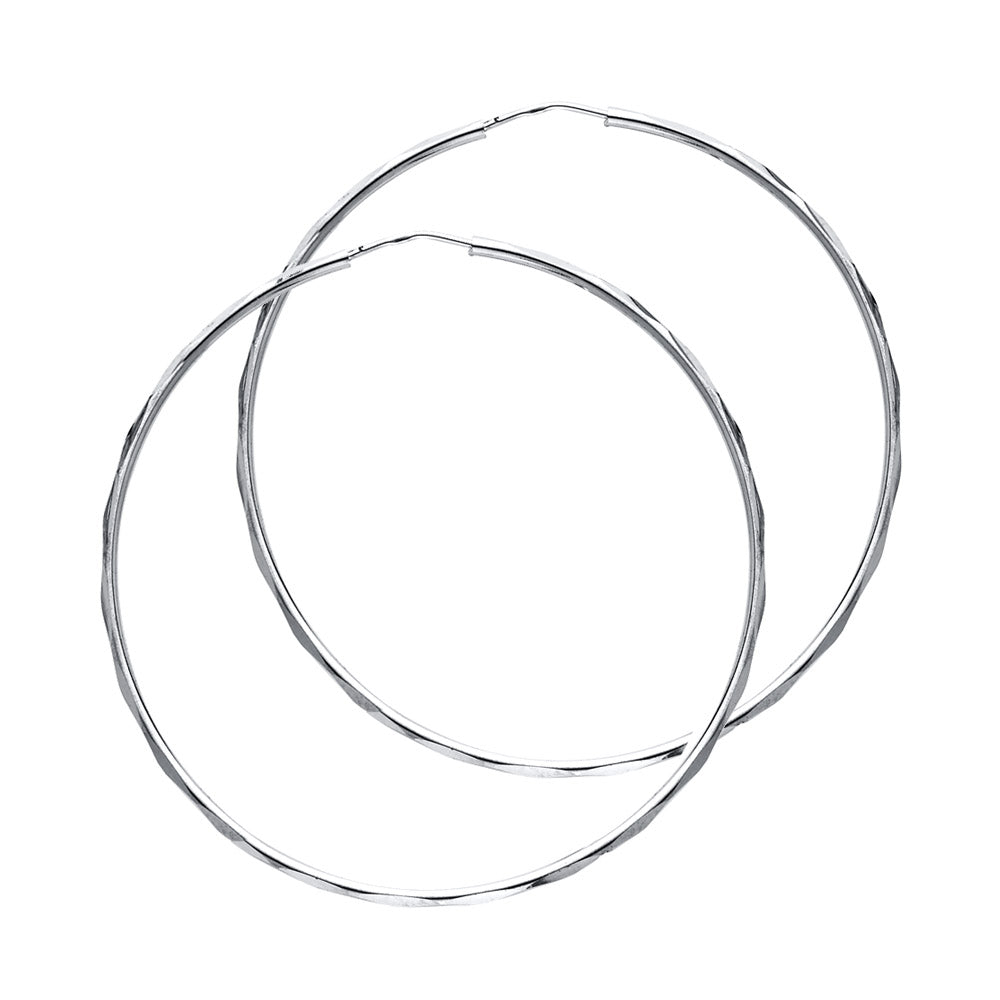 14K White Gold 1.5 mm Faceted Round Tube Hoop