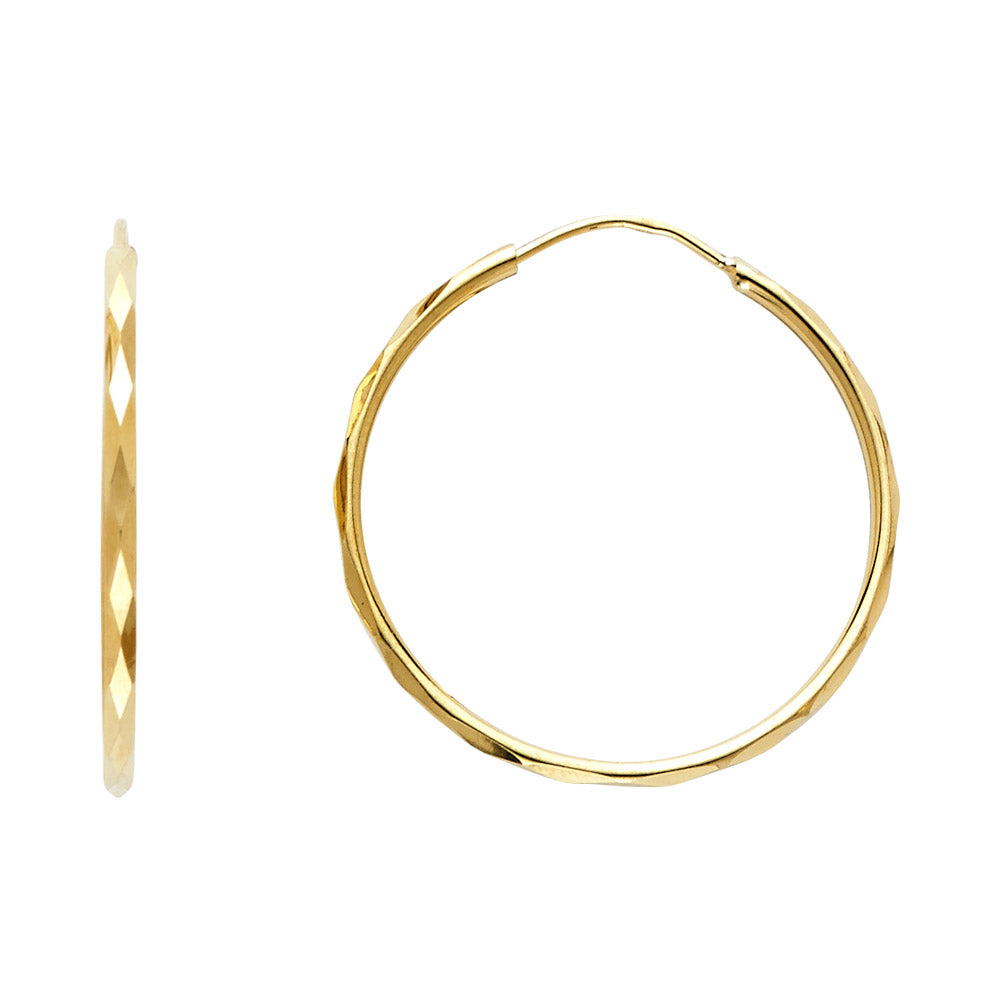 14K Yellow Gold 1.5 mm Faceted Round Tube Hoop