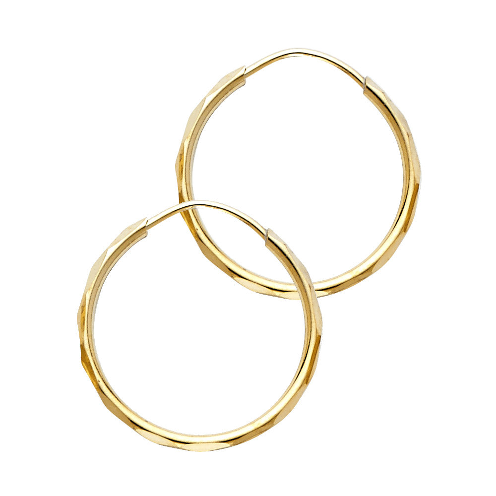 14K Yellow Gold 1.5 mm Faceted Round Tube Hoop