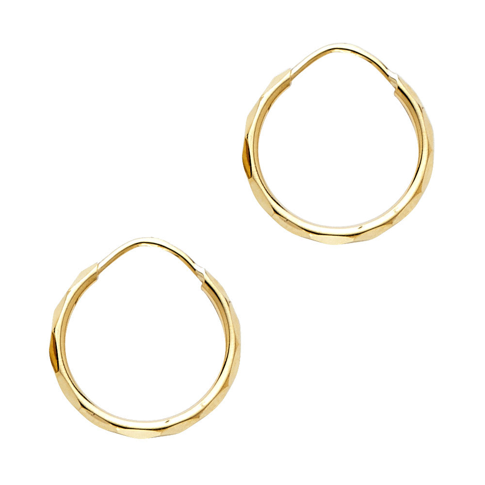 14K Yellow Gold 1.5 mm Faceted Round Tube Hoop