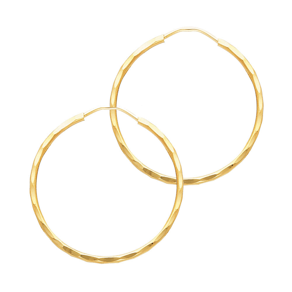 14K Yellow Gold 1.5 mm Shallow-Diamond Cut Endless Hoop