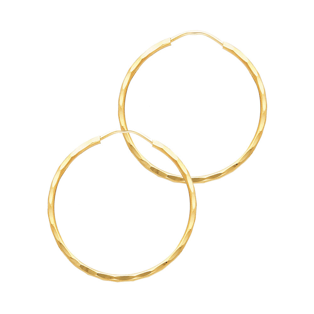 14K Yellow Gold 1.5 mm Shallow-Diamond Cut Endless Hoop