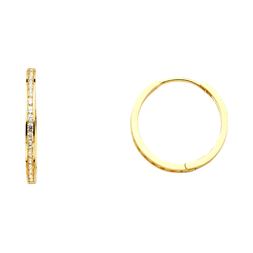 14K Yellow Gold Channel Round CZ Huggies