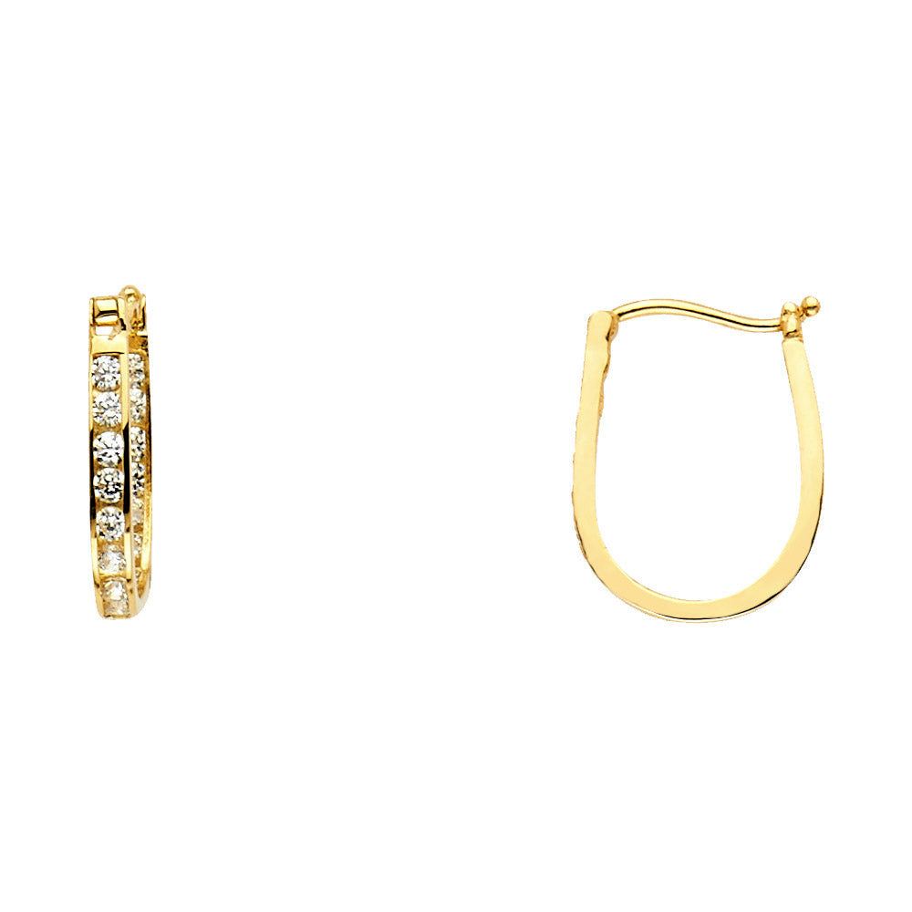 14K Yellow Gold Channel Round CZ U-Shape Earrings (12X15 mm)