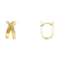 14K Yellow Gold X Design Round CZ U-Shape Earrings (8X15 mm)