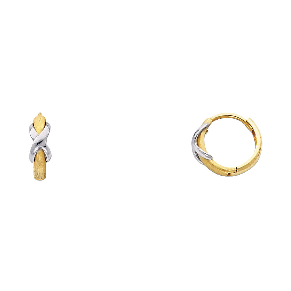 14K Two Tone Gold Design Plain Huggies