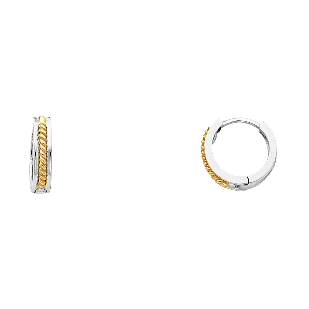 14K Two Tone Gold Rope Design Huggies