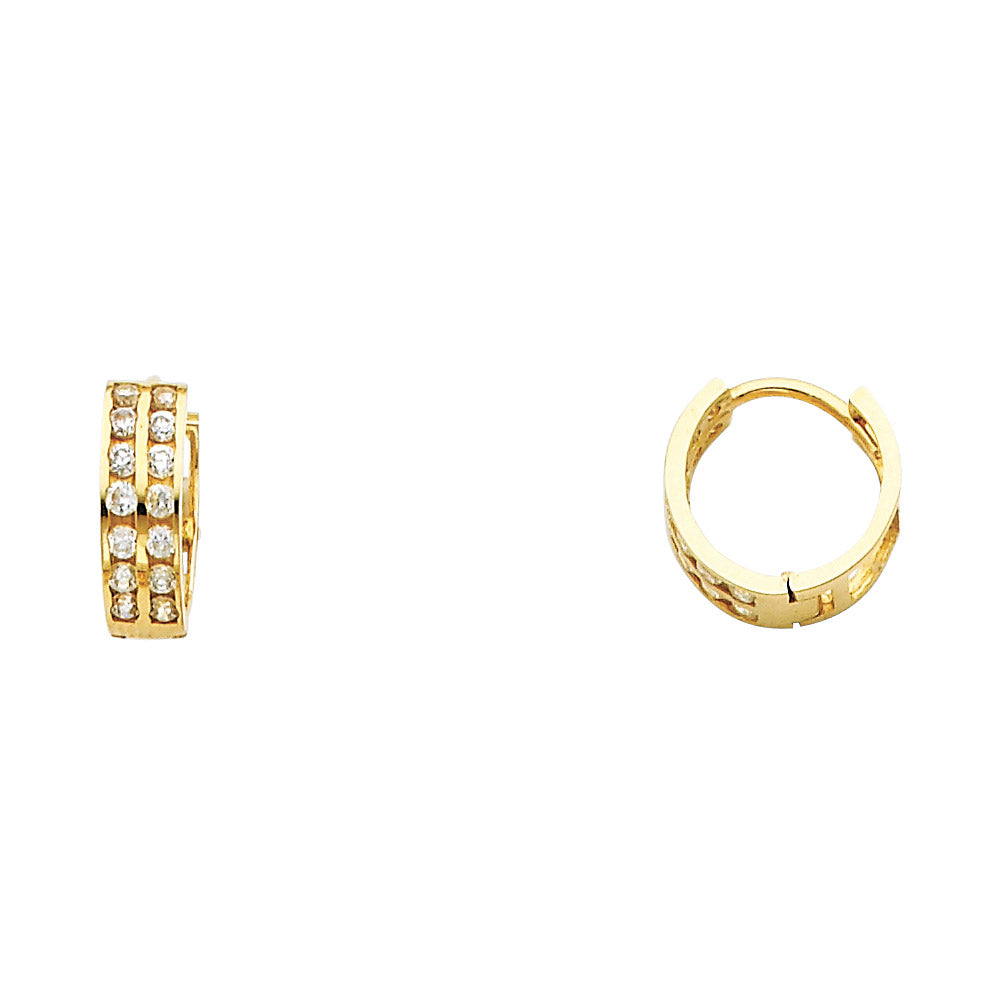 14K Yellow Gold Double CZ Huggies (ER261)