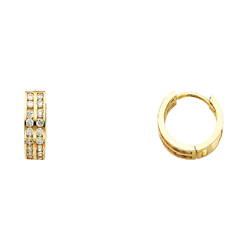 14K Yellow Gold Double CZ Huggies (ER262)