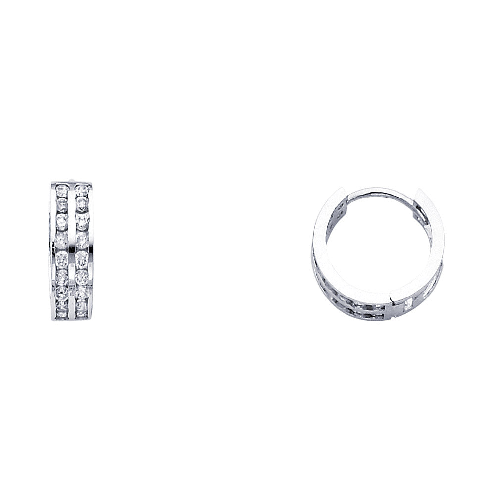 14K White Gold Double CZ Huggies (ER262W)