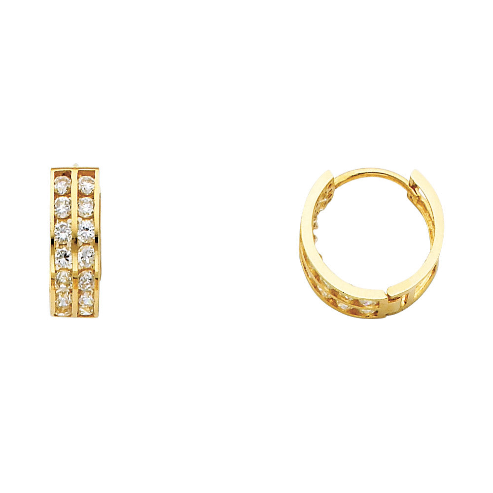 14K Yellow Gold Double CZ Huggies (ER263)