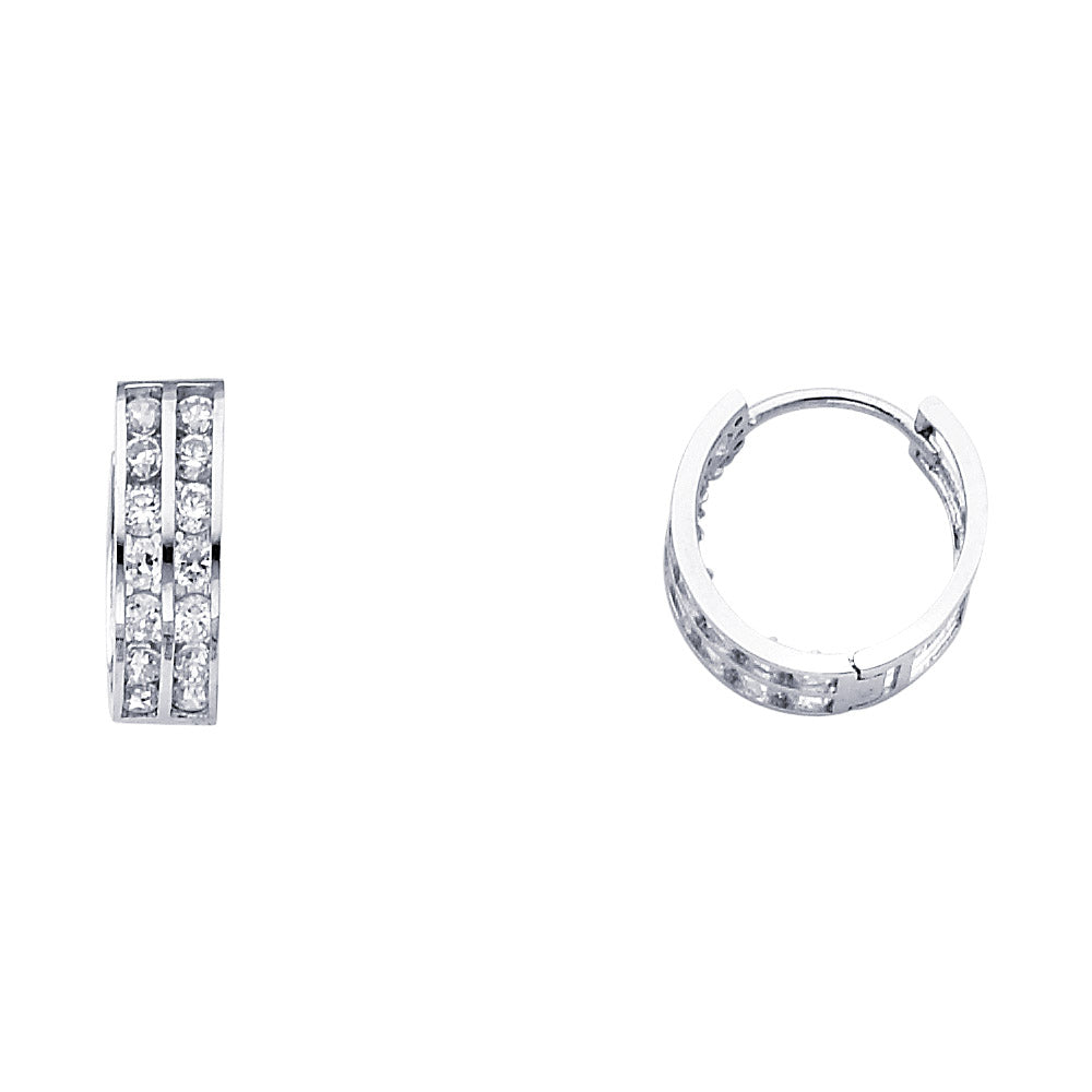14K White Gold Double CZ Huggies (ER263W)