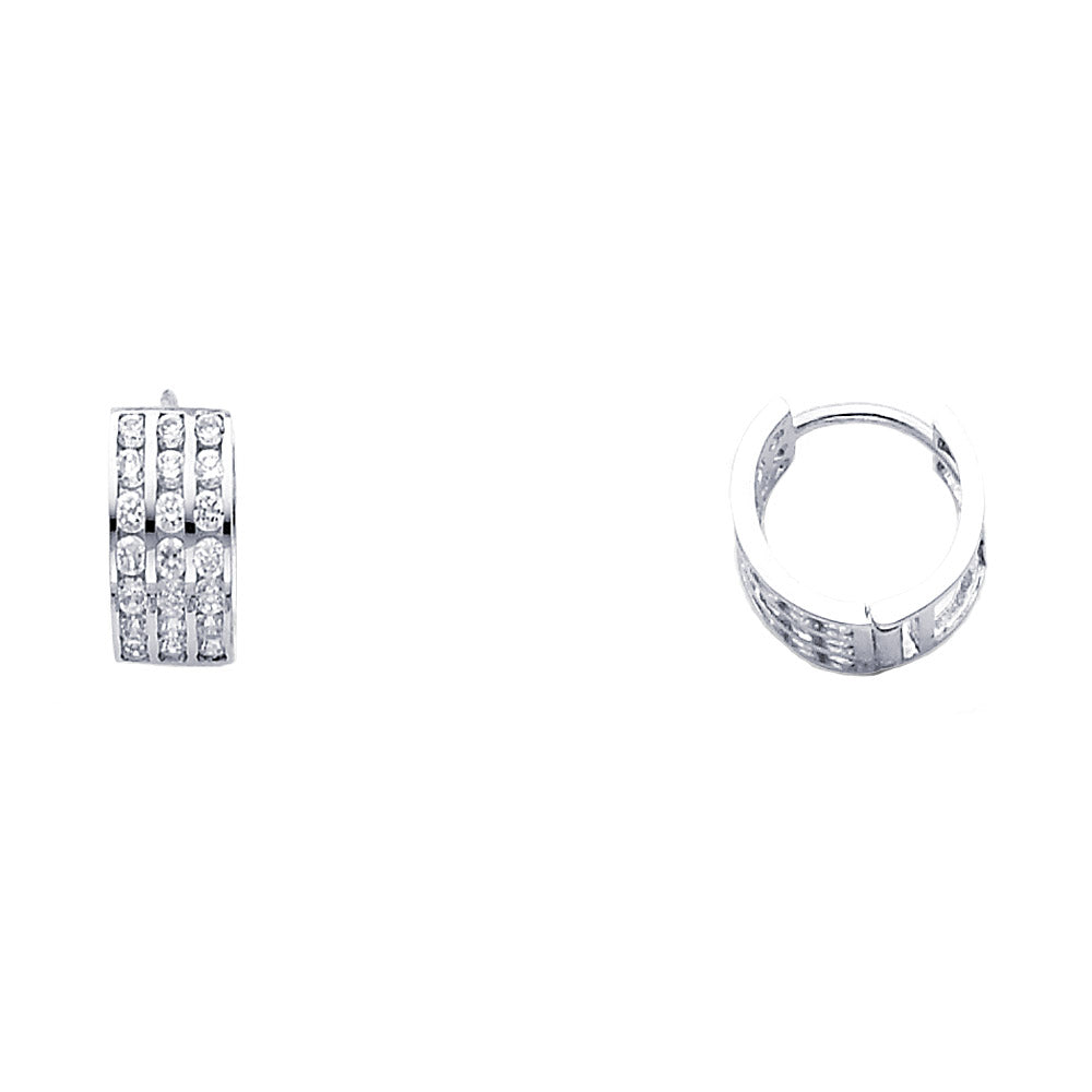 14K White Gold Triple CZ Huggies (ER264W)