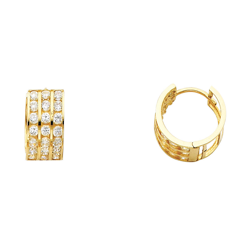 14K Yellow Gold Triple CZ Huggies (ER267)