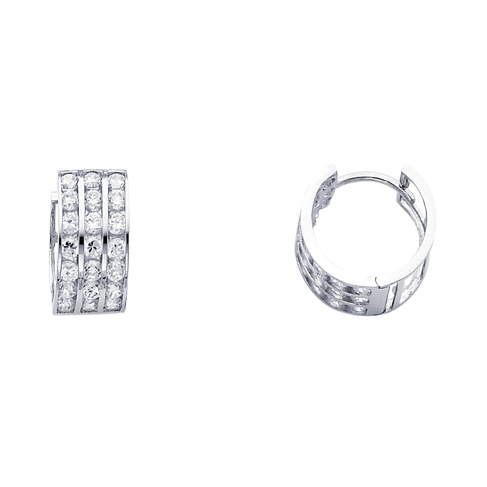 14K White Gold Triple CZ Huggies (ER267W)