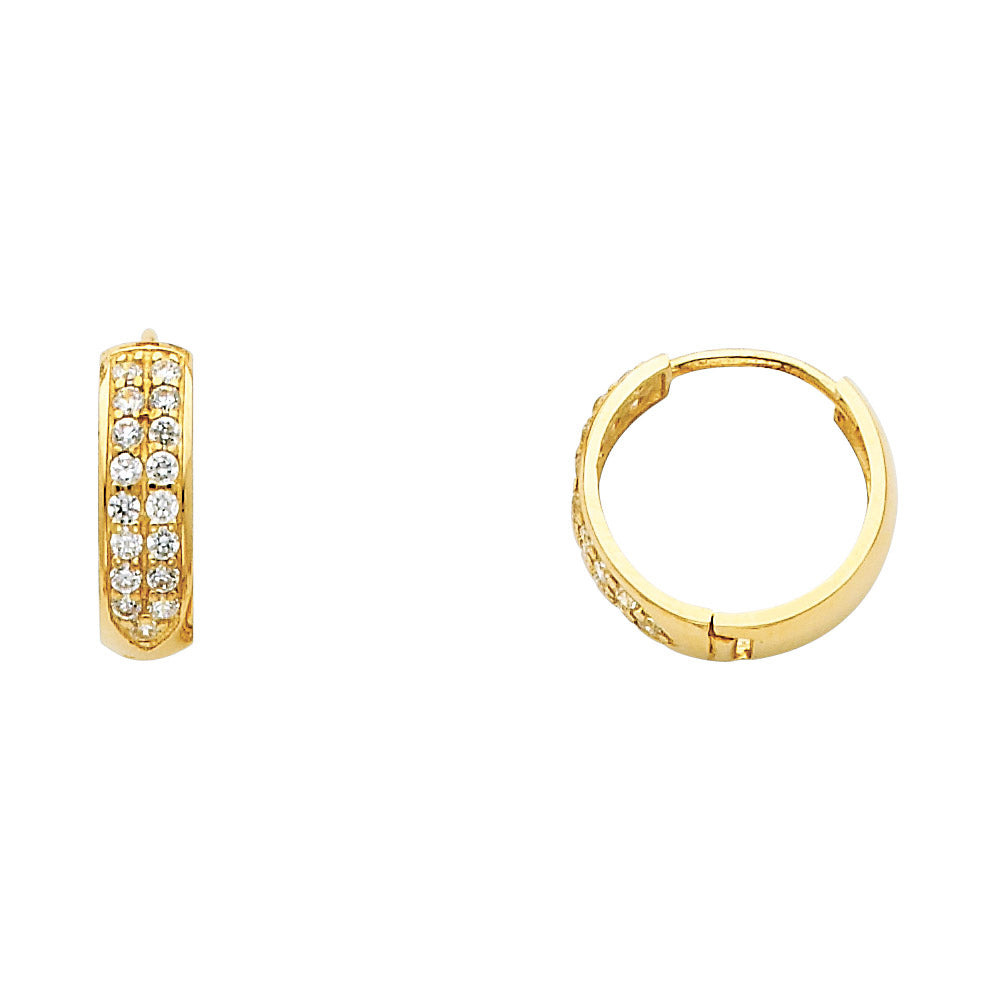 14K Yellow Gold Double CZ Huggies (ER269)