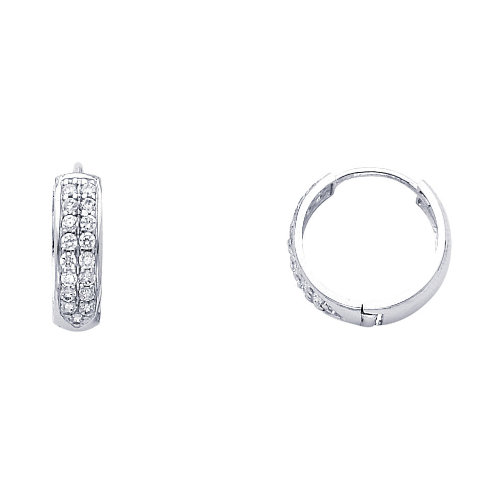 14K White Gold Double CZ Huggies (ER269W)
