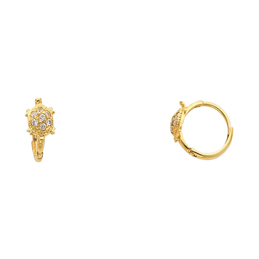 14K Yellow Gold Turtle CZ Huggies (ER288)