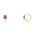 14K Yellow Gold Red Flower Huggies Earrings (ER292)