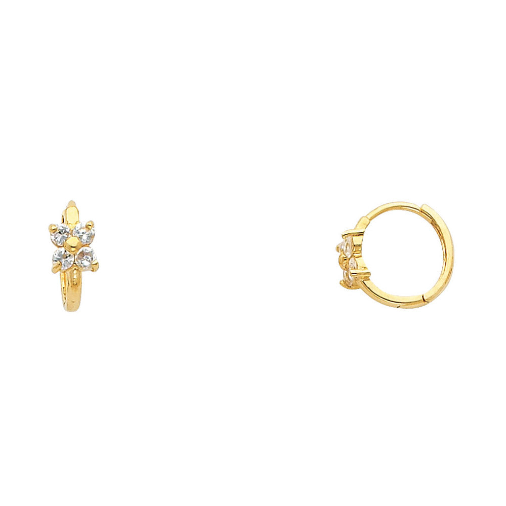 14K Yellow Gold Flower CZ Huggies (ER293)