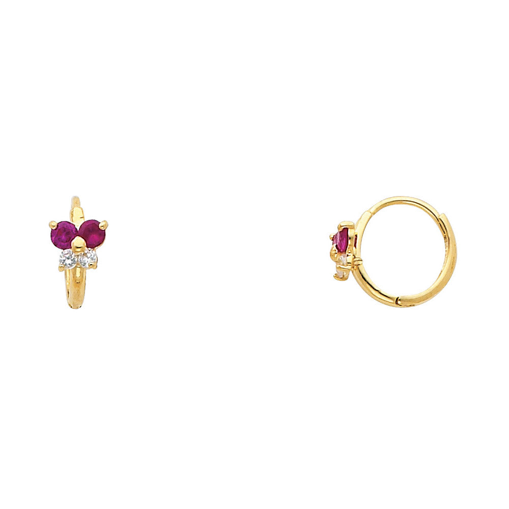 14K Yellow Gold Flower CZ Huggies (ER294)