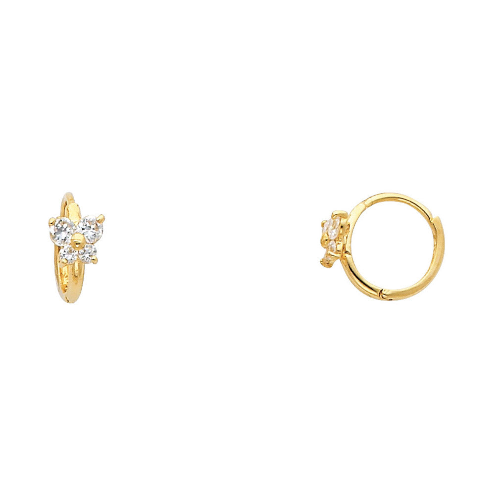 14K Yellow Gold Flower CZ Huggies (ER295)