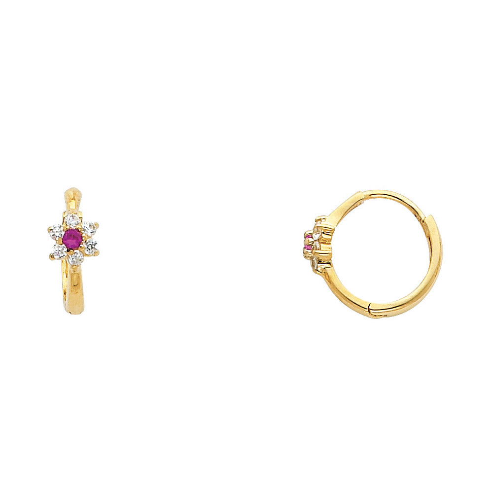 14K Yellow Gold Flower CZ Huggies (ER297)