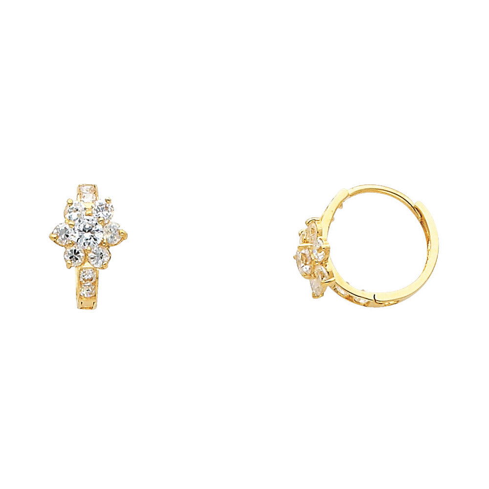 14K Yellow Gold Flower CZ Huggies (ER298)