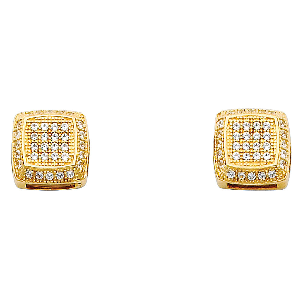 14K Yellow Gold Square CZ Earrings (ER315)