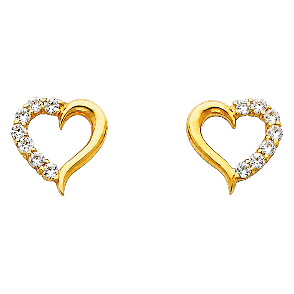 14K Yellow Gold Heart CZ Earrings (ER317)