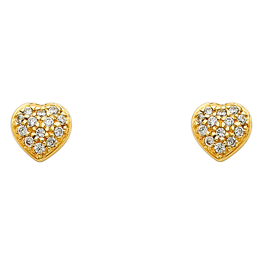 14K Yellow Gold Heart CZ Earrings (ER318)