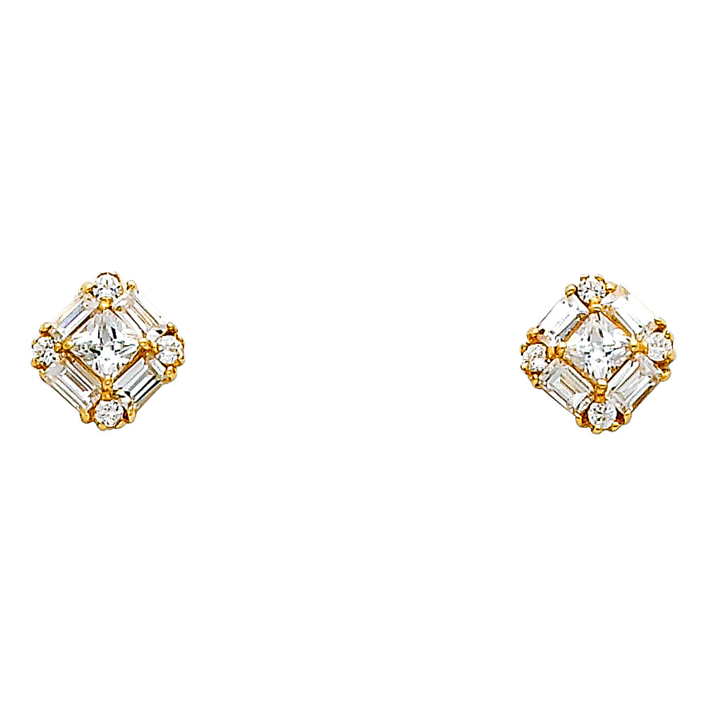 14K Yellow Gold Square CZ Earrings (ER323)