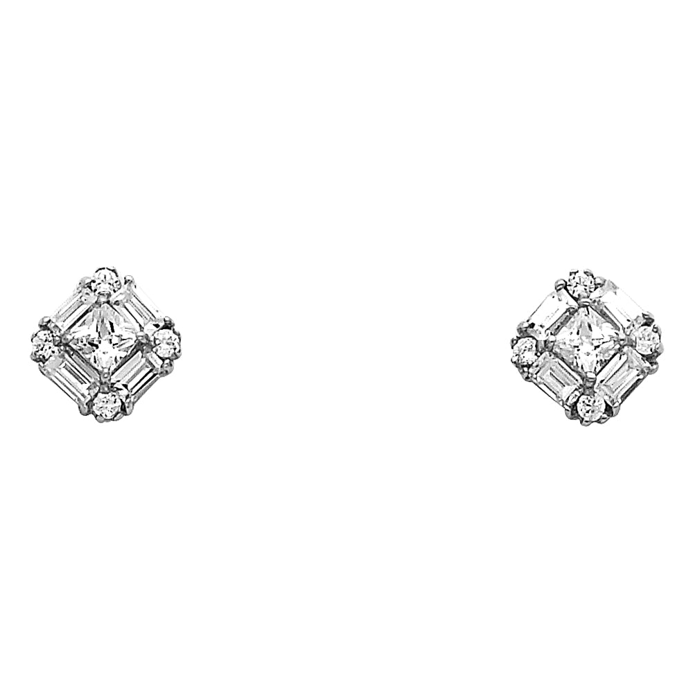 14K White Gold Square CZ Earrings (ER323W)