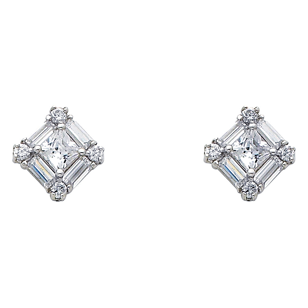 14K White Gold Square CZ Earrings (ER324W)