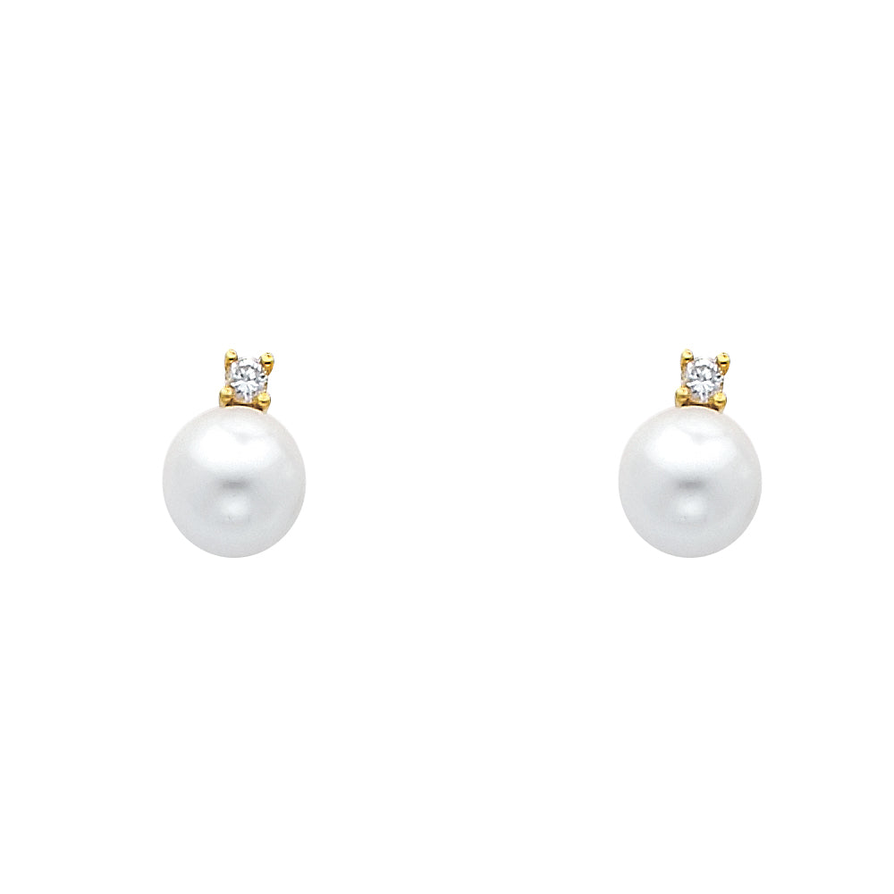 14K Yellow Gold CZ Pearl Earrings (ER437)