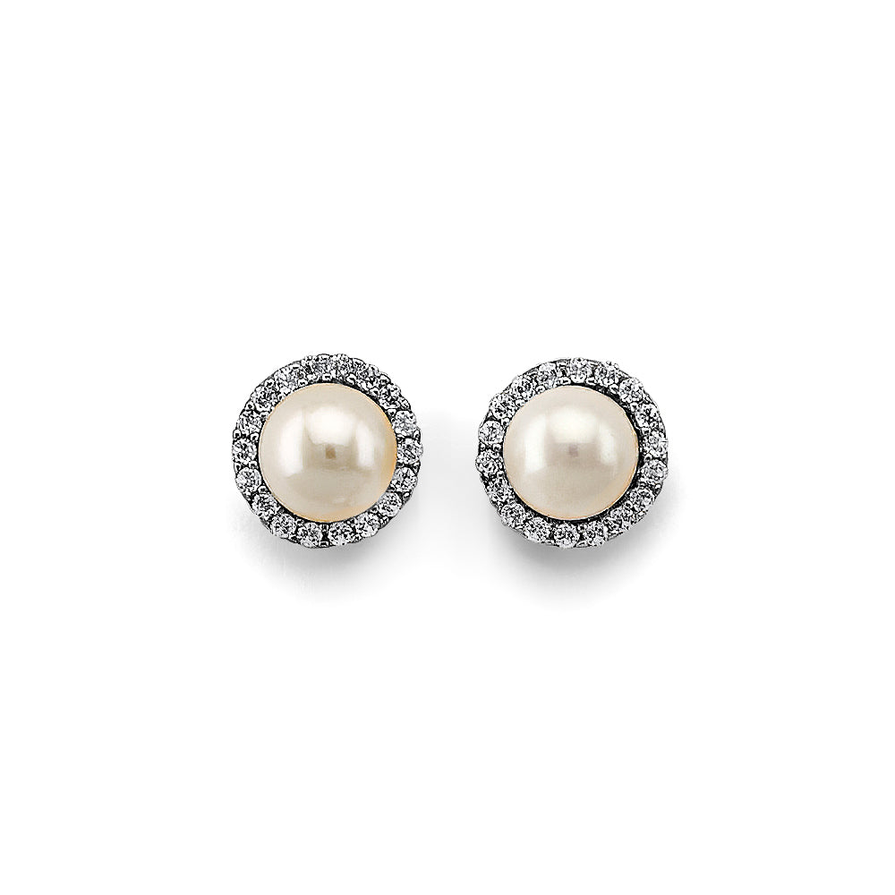 14K White Gold CZ Pearl Earrings (ER445)