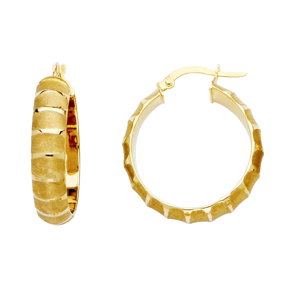 14K Yellow Gold Sand M.Hoop Earrings (ER467)