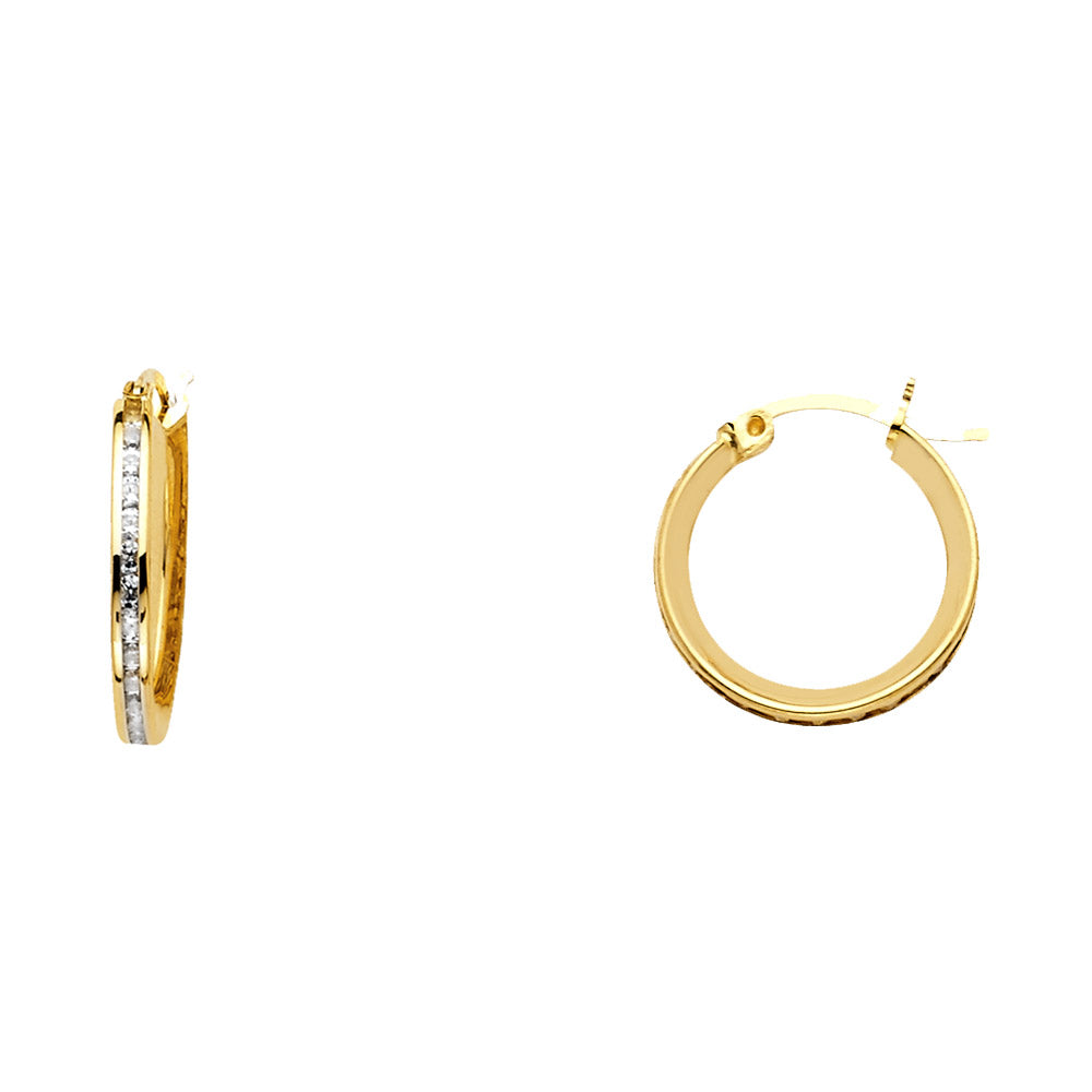 14K Yellow Gold CZ Channel Hoop Earring