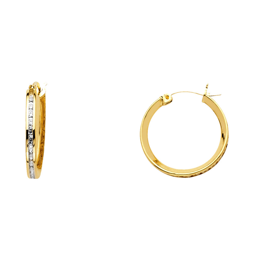14K Yellow Gold CZ Channel Hoop Earring