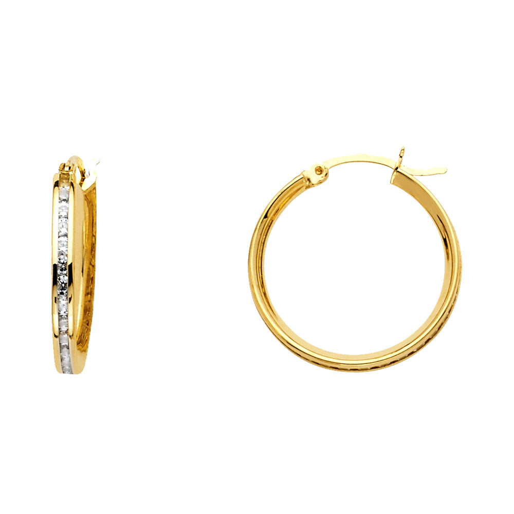 14K Yellow Gold CZ Channel Hoop Earring