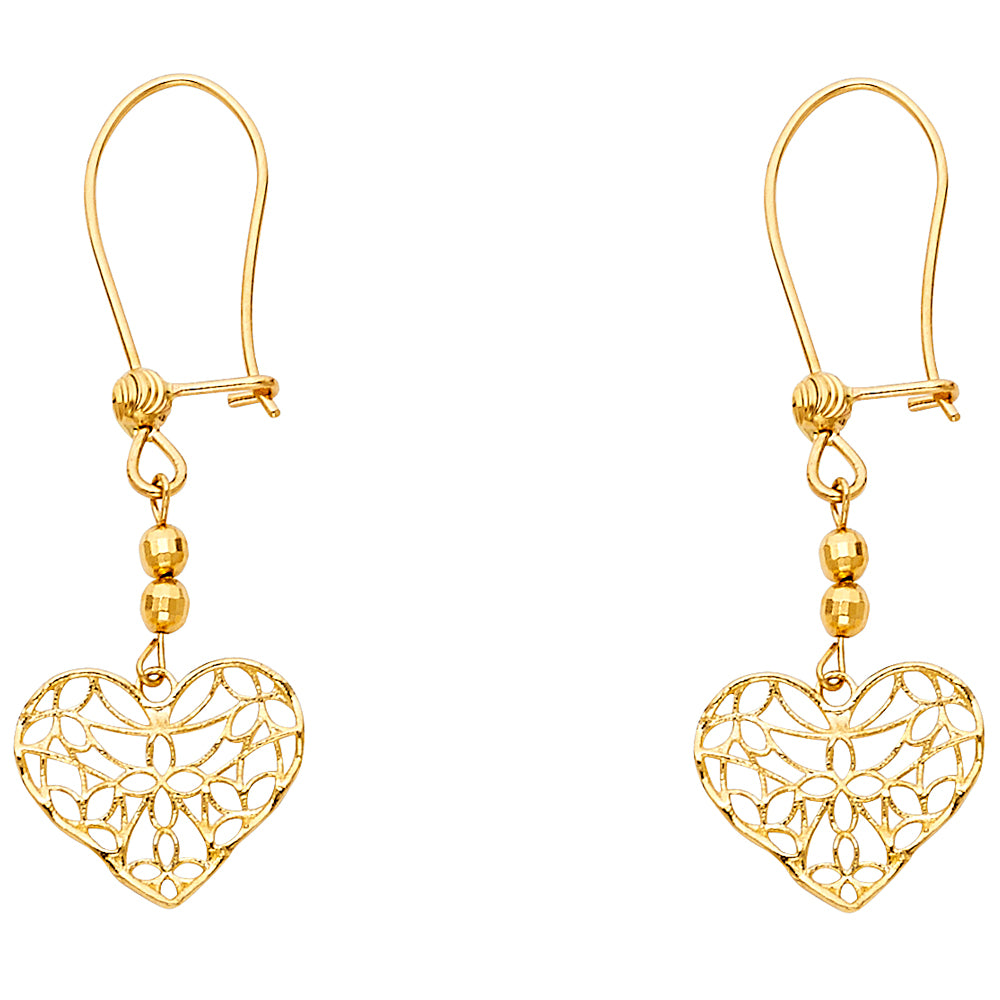 14K Yellow Gold Heart Earrings