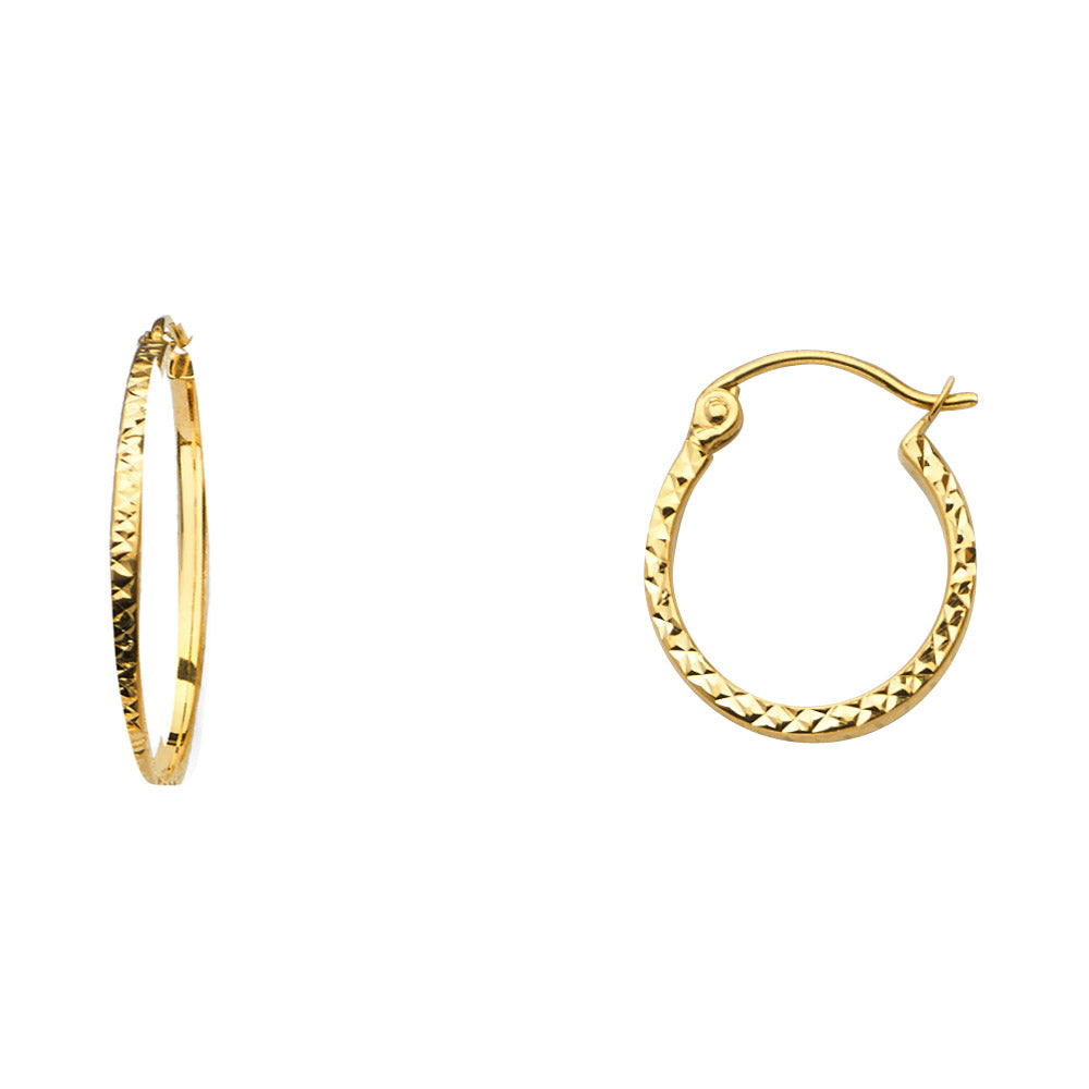 14K Yellow Gold 1.5 mm Square Tube Diamond Cut Round Hoop (15 mm)