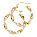 14K Yellow White Rose Gold Swirl Hoop (25 mm)