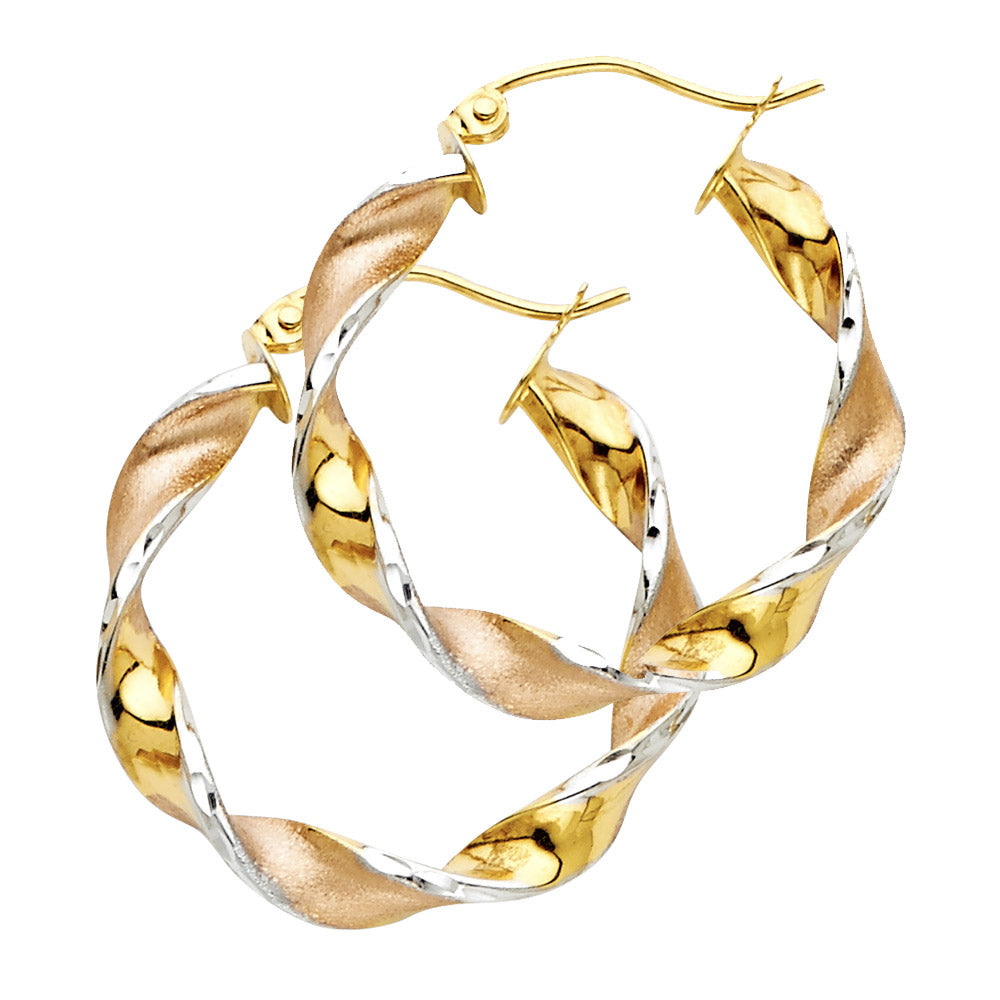 14K Yellow White Rose Gold Swirl Hoop (25 mm)