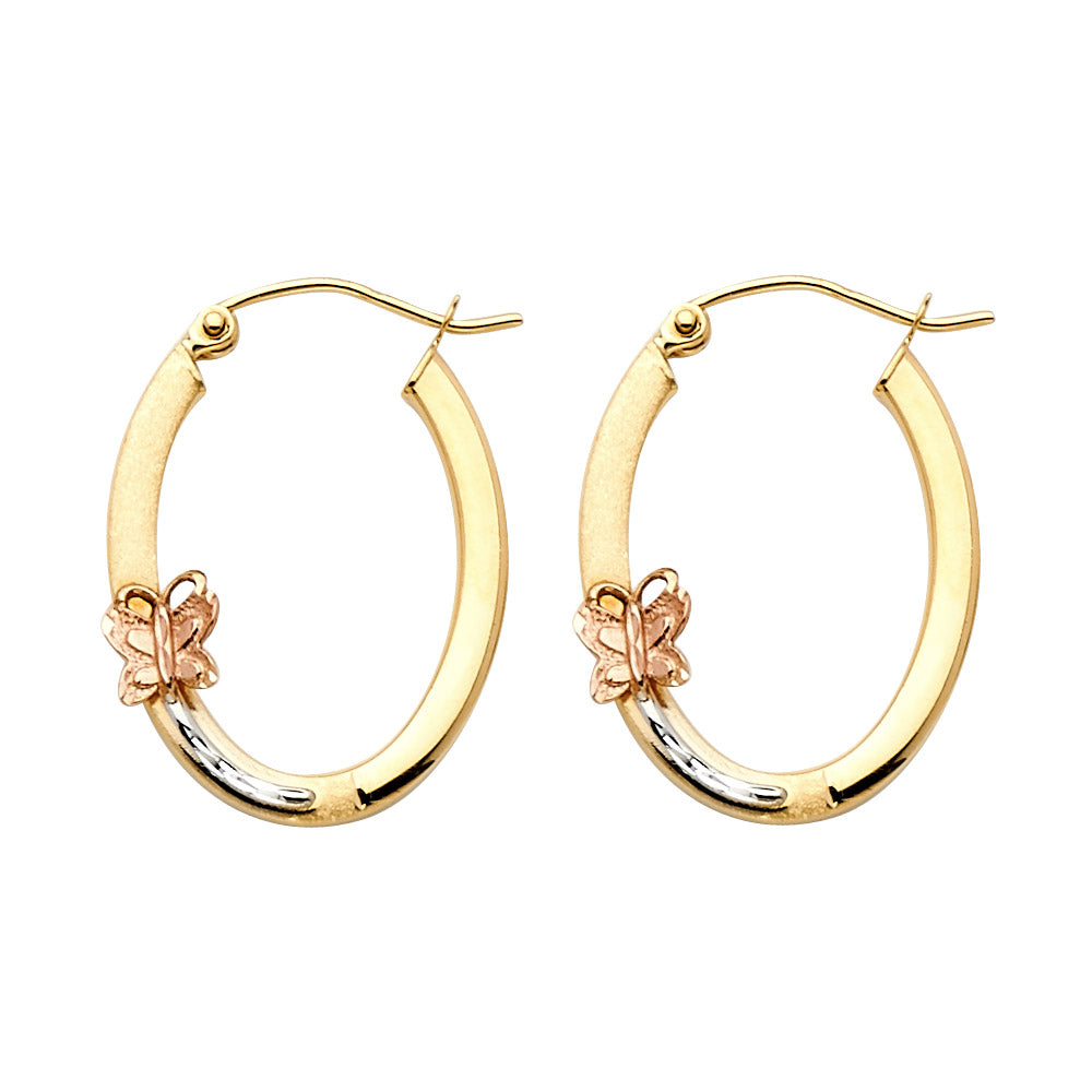 14K Yellow White Rose Gold Sm Butterfly Oval Earring