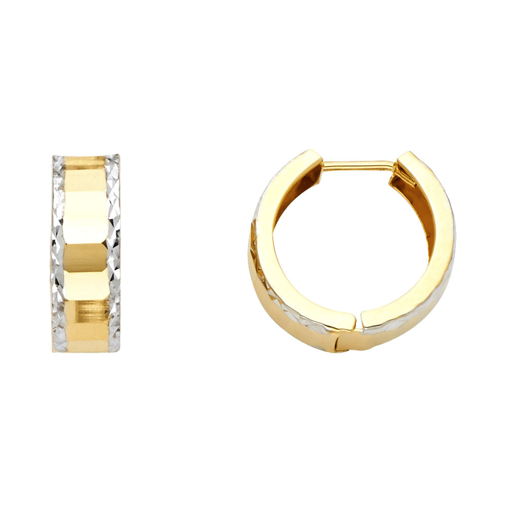 14K Two Tone Gold Diamond-Cut Polished Huggies