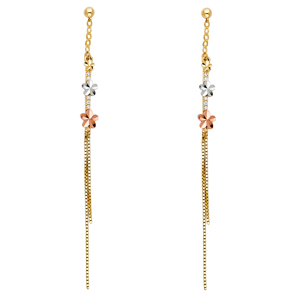 14K Yellow White Rose Gold Dangling Earrings
