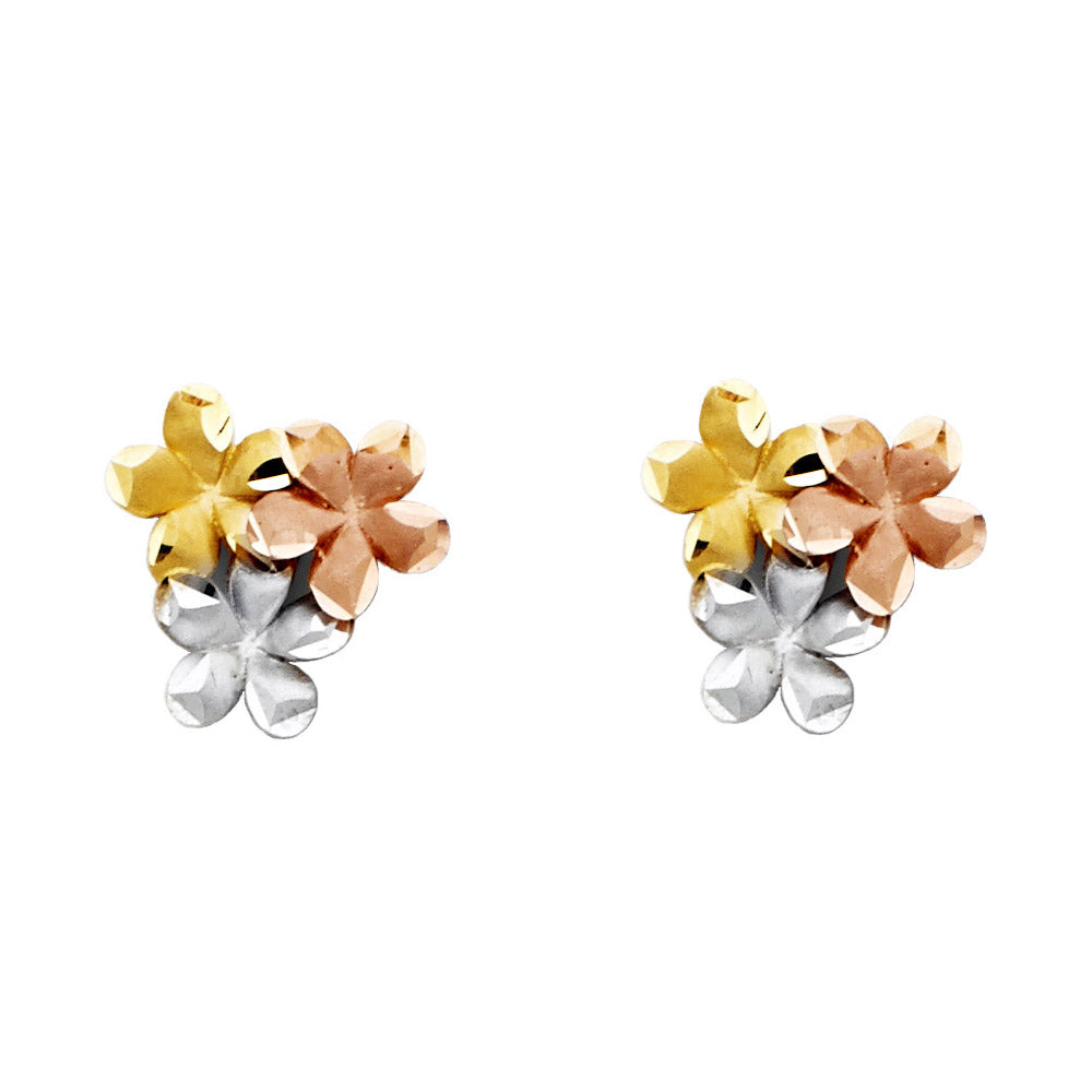 14K Yellow White Rose Gold Flower Earrings