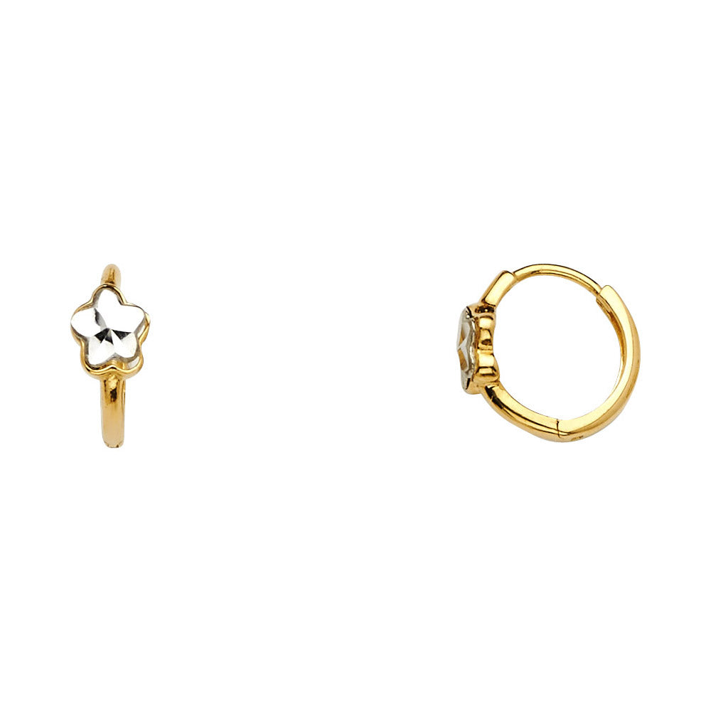 14K Two Tone Gold Flower Huggies
